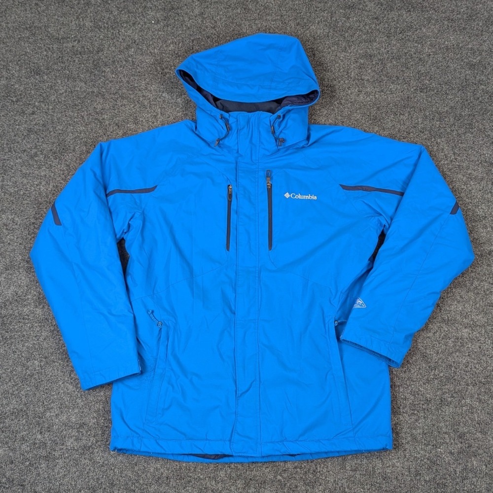 Columbia Omni-Heat Omni-Tech Ski Jacket Mens Medium Blue Waterproof Hooded Coat